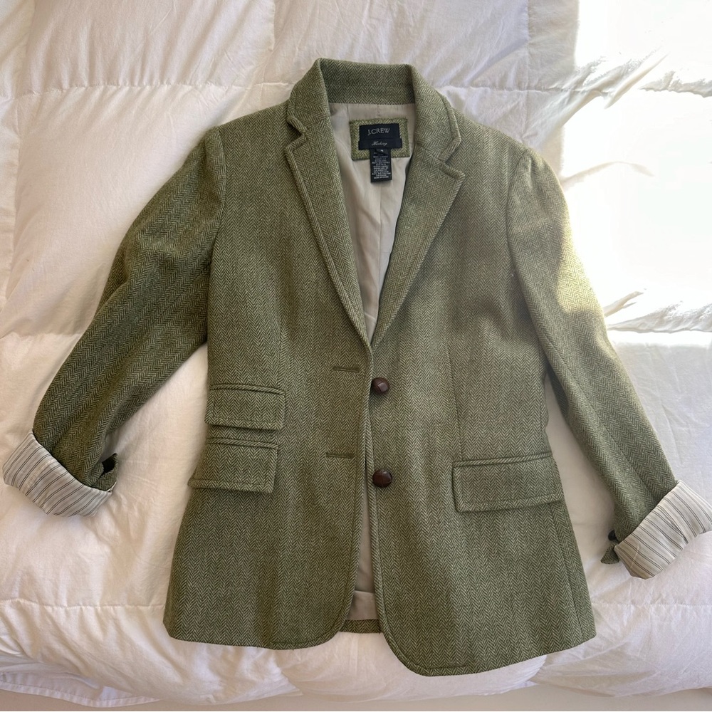 Light green herringbone J.Crew blazer, size 4.